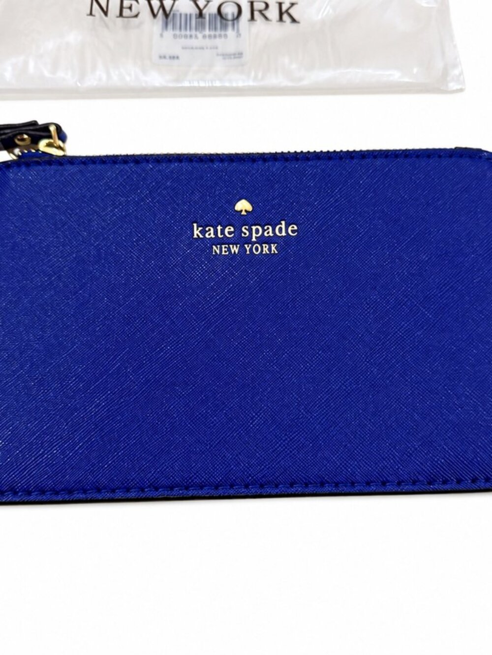 Kate Spade New York Blue Wristlet Zip Pouch Gold Tone Logo